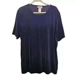 Kathie Lee Womans Blouse Shirt Top Blue Stretchy Plus Size 18/20
